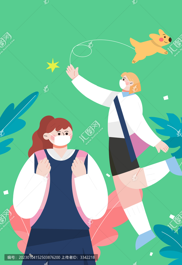 人群防護(hù)上學(xué)通勤步行復(fù)工插畫