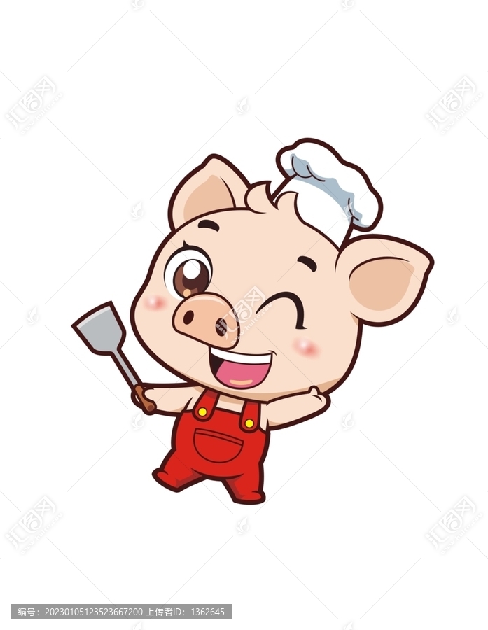 卡通可愛小豬廚師拿鍋鏟