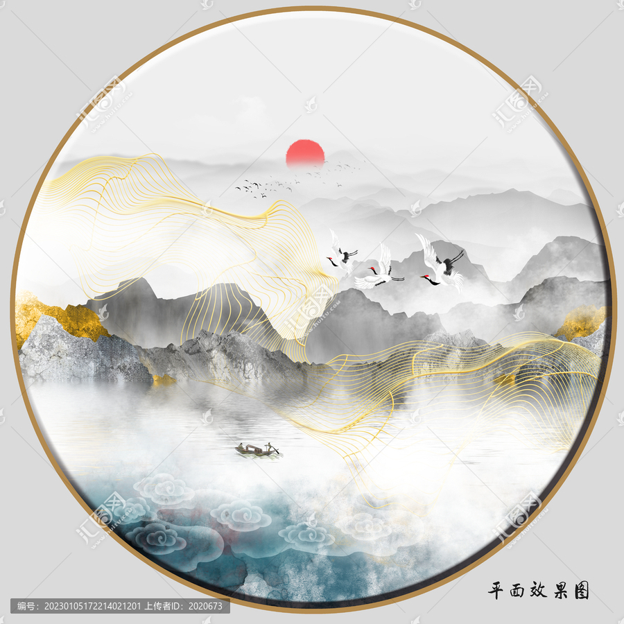 線條山水裝飾畫