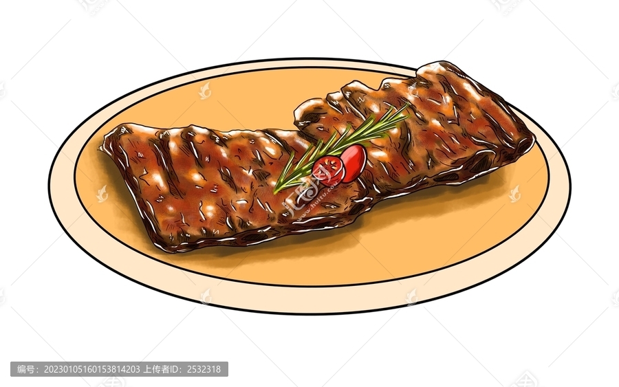 豬肋排手繪美食插畫(huà)