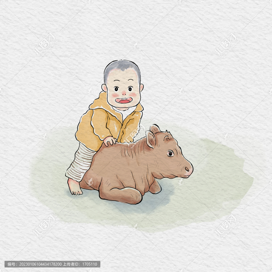 小孩騎在小牛身上