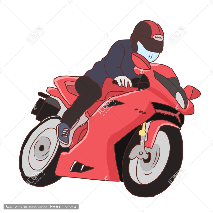 手繪卡通騎摩托車(chē)飆車(chē)免摳元素
