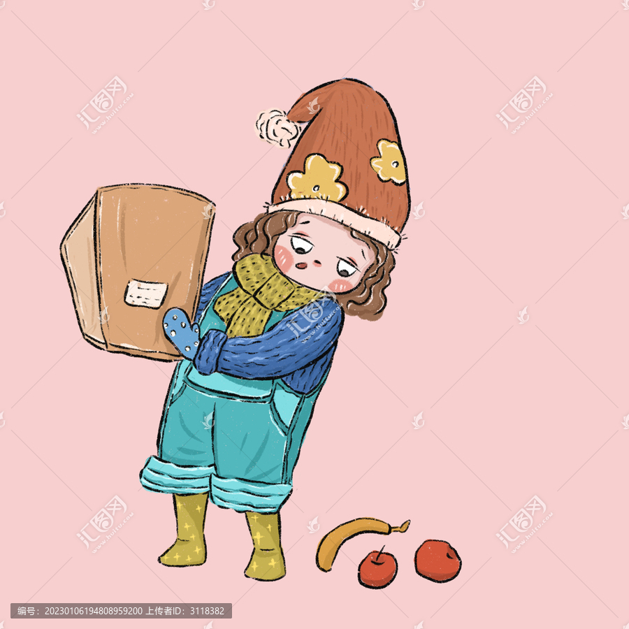 可愛(ài)人物卡通女孩蘋(píng)果裝飾畫(huà)