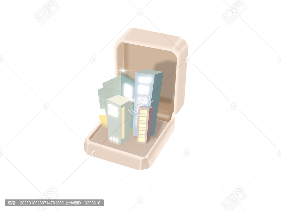 淺粉色戒指盒里面有藍色建筑物