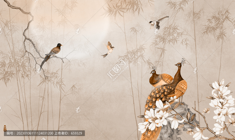 新中式花鳥(niǎo)背景墻