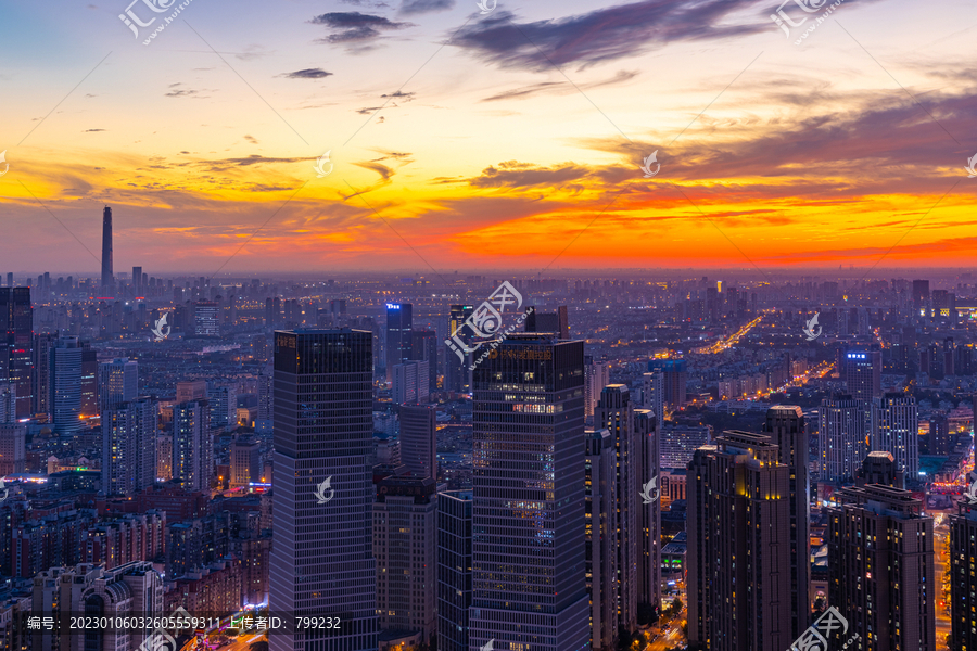 天津城市夕阳夜景