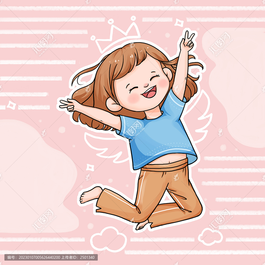 原創(chuàng)卡通可愛跳起來的小女孩