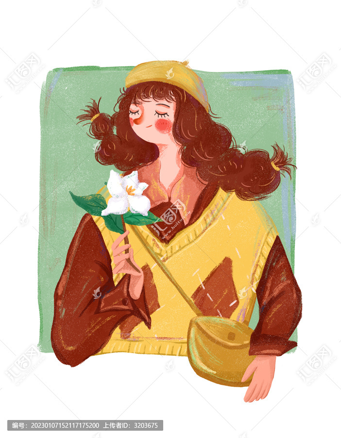 女孩梔子花人物插畫(huà)