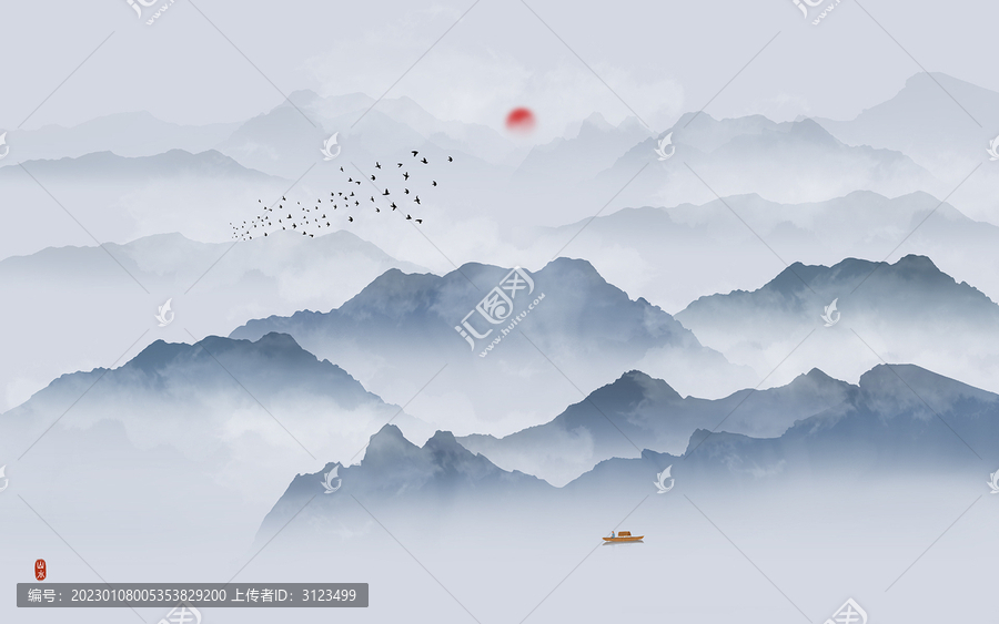 新中式禪意山水畫背景墻