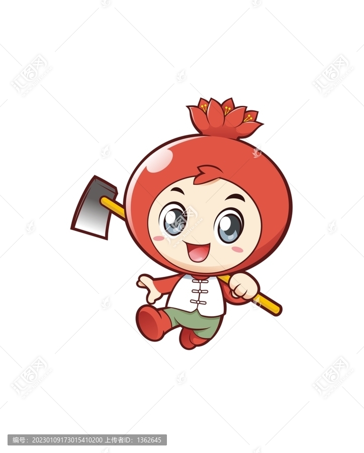 卡通可愛小石榴農(nóng)夫扛鋤頭