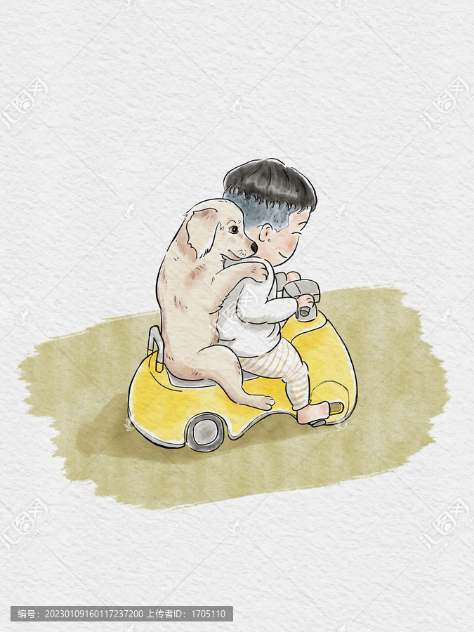 小孩騎車帶狗