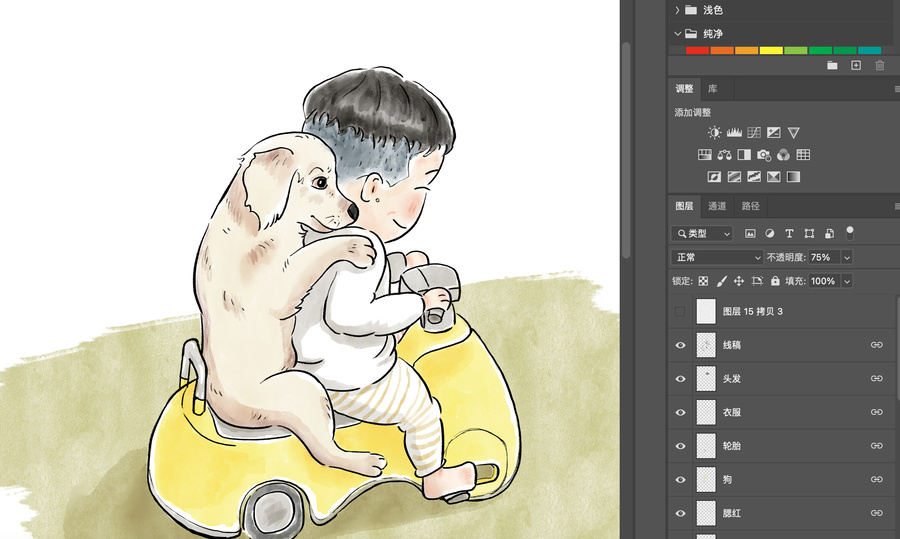 小孩騎車帶狗