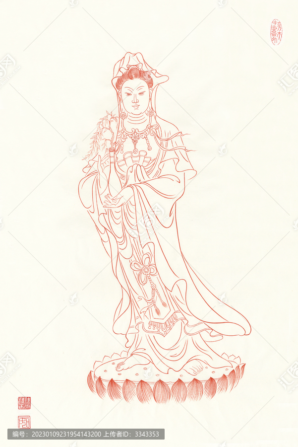 線描蓮臺(tái)觀音像
