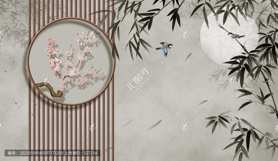 竹子?xùn)鸥窕B背景畫
