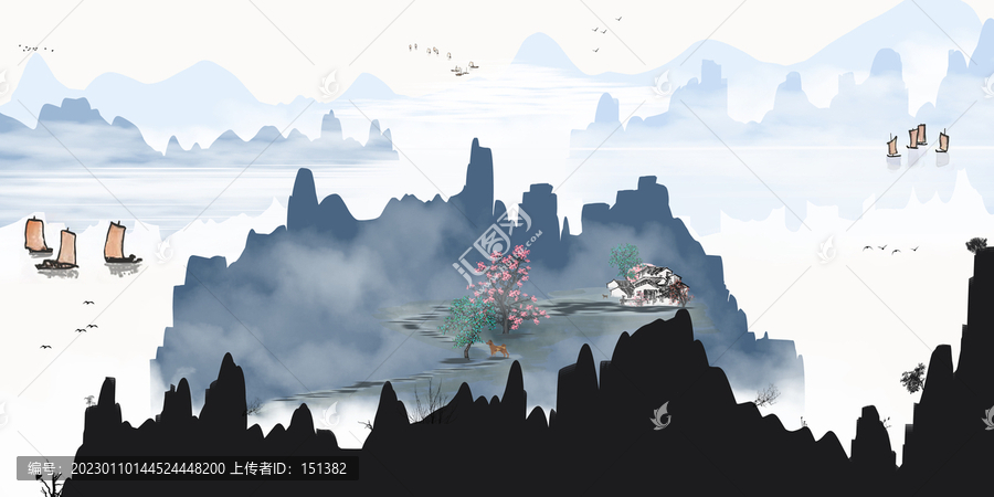 禪境水墨山水畫