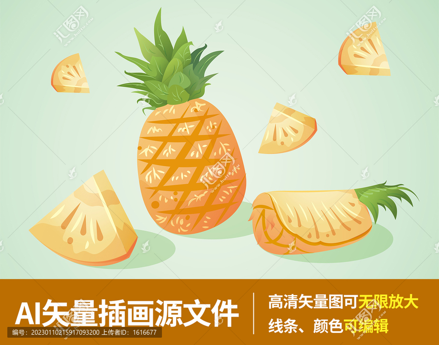菠蘿鳳梨手繪矢量包裝插畫
