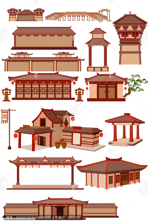 古代建筑手繪