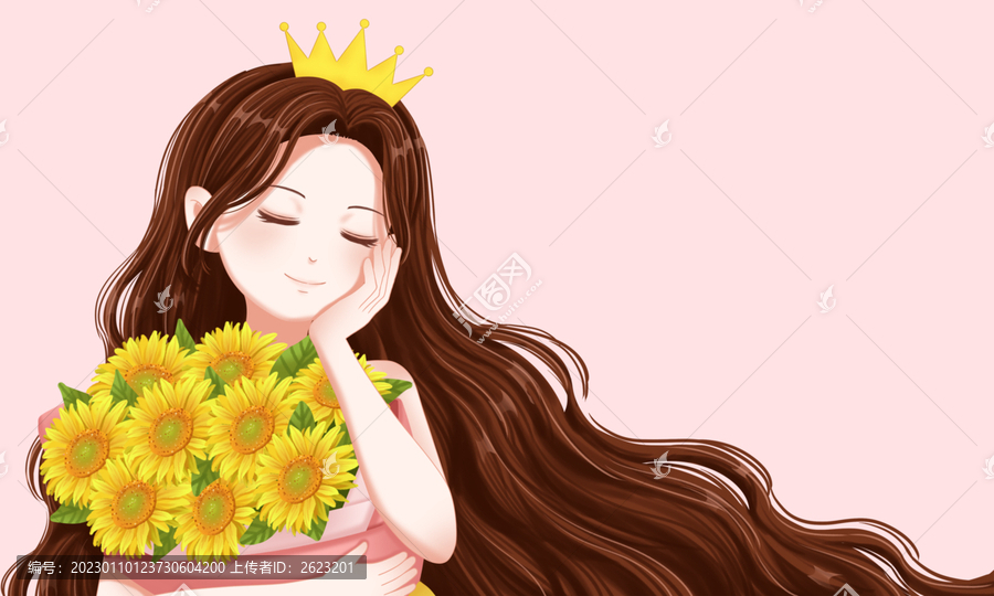 婦女節(jié)戴王冠拿著花的女孩