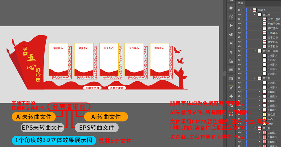 爭(zhēng)做五心好黨員黨建文化墻模板