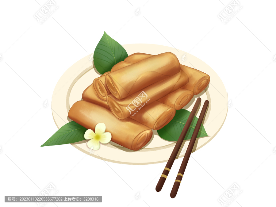 黃色國潮立春春卷美食筷子葉子
