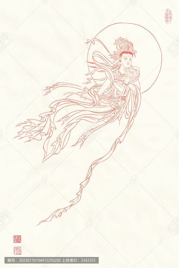 線描飛天菩薩