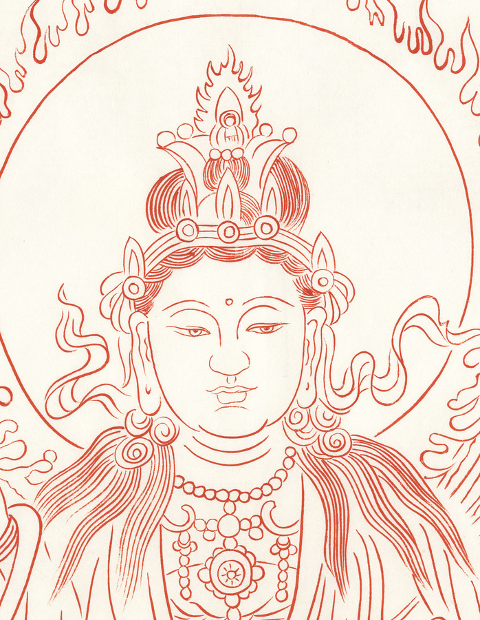 線描千手觀音像