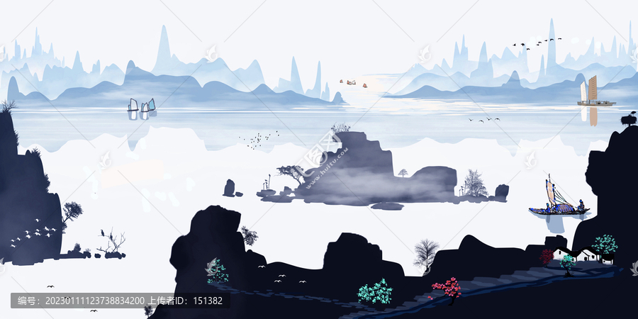 禪境水墨山水畫