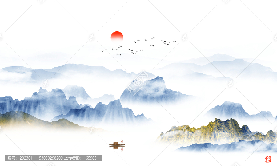 酒店水墨山水背景