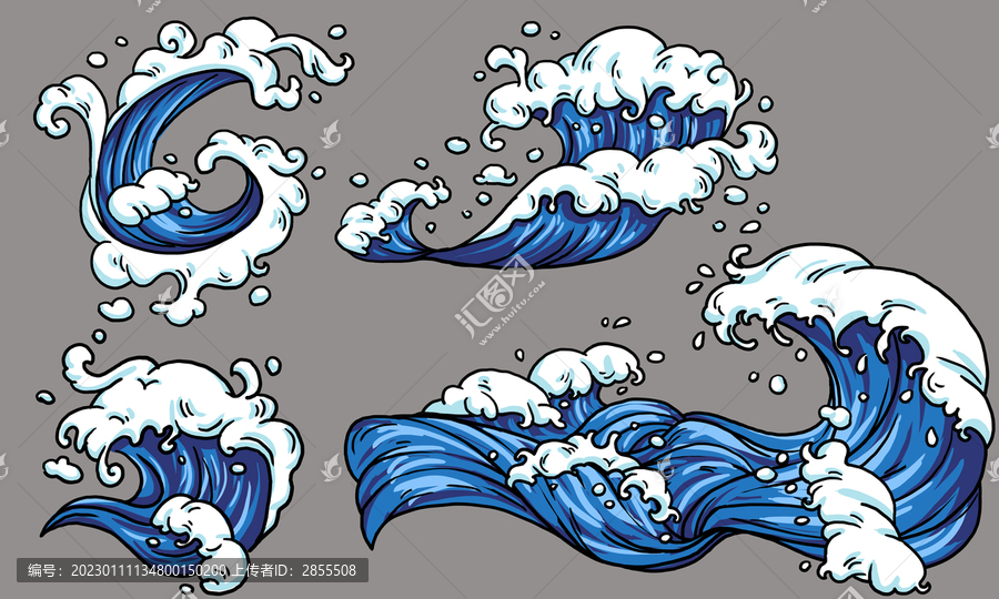 手繪國(guó)潮浪花