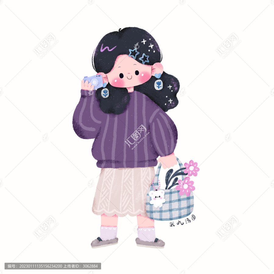 去旅游可愛(ài)手繪女孩插畫