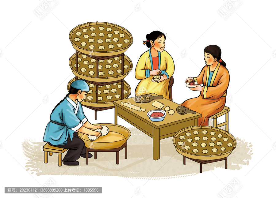 月餅糕點(diǎn)制作插畫點(diǎn)心