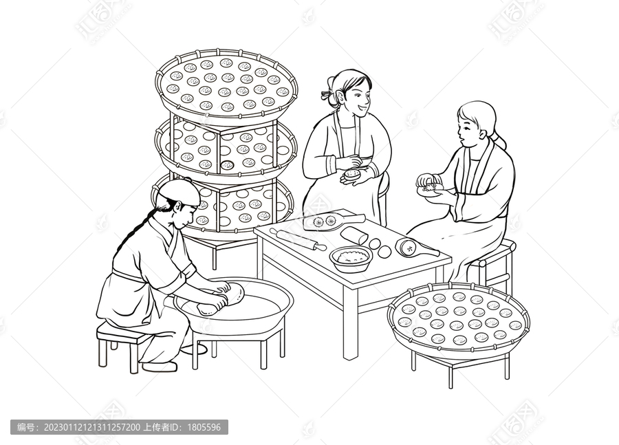 月餅糕點制作插畫點心