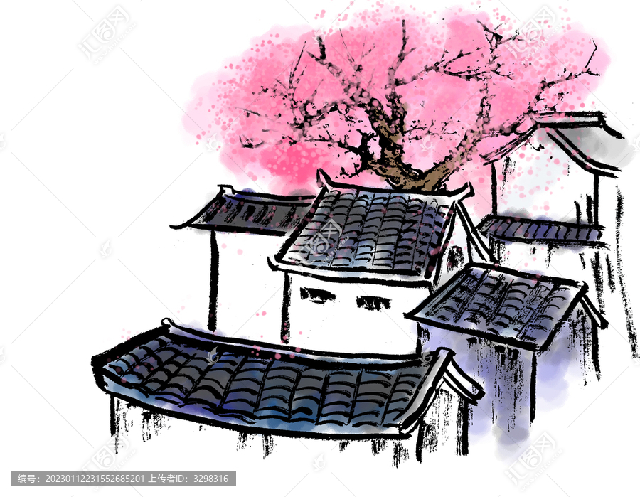 粉色立春小院樓閣桃花江南