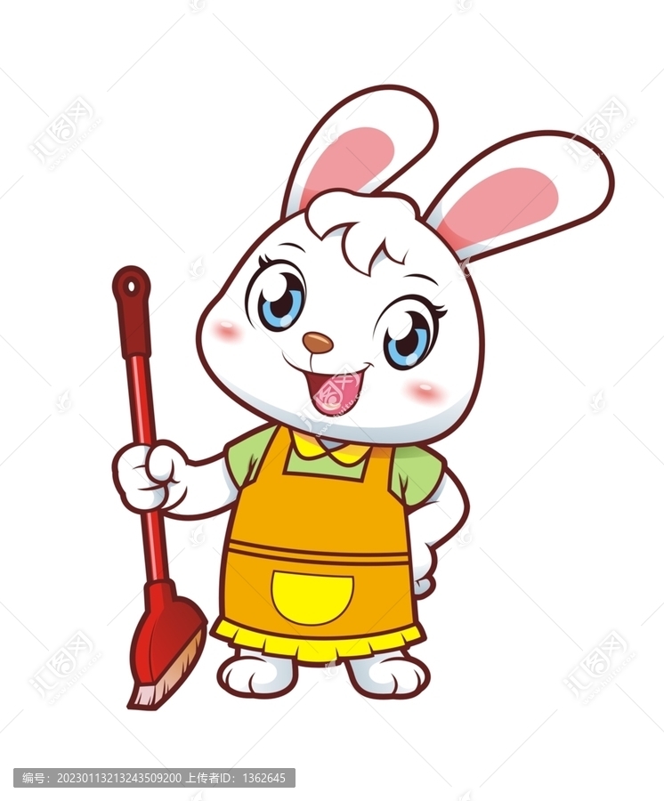卡通可愛(ài)小兔媽媽拿掃帚