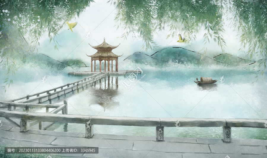 兩只黃鸝鳴翠柳