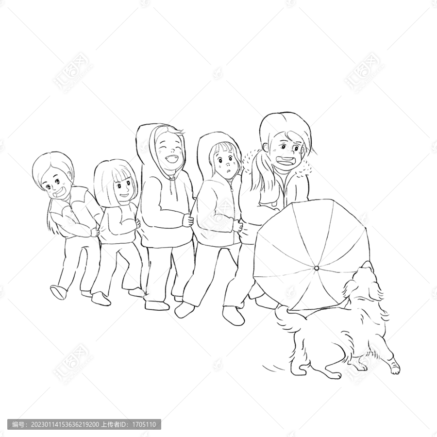 狗和小孩玩老鷹捉小雞線稿