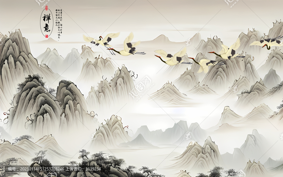 淡雅國畫山水背景墻
