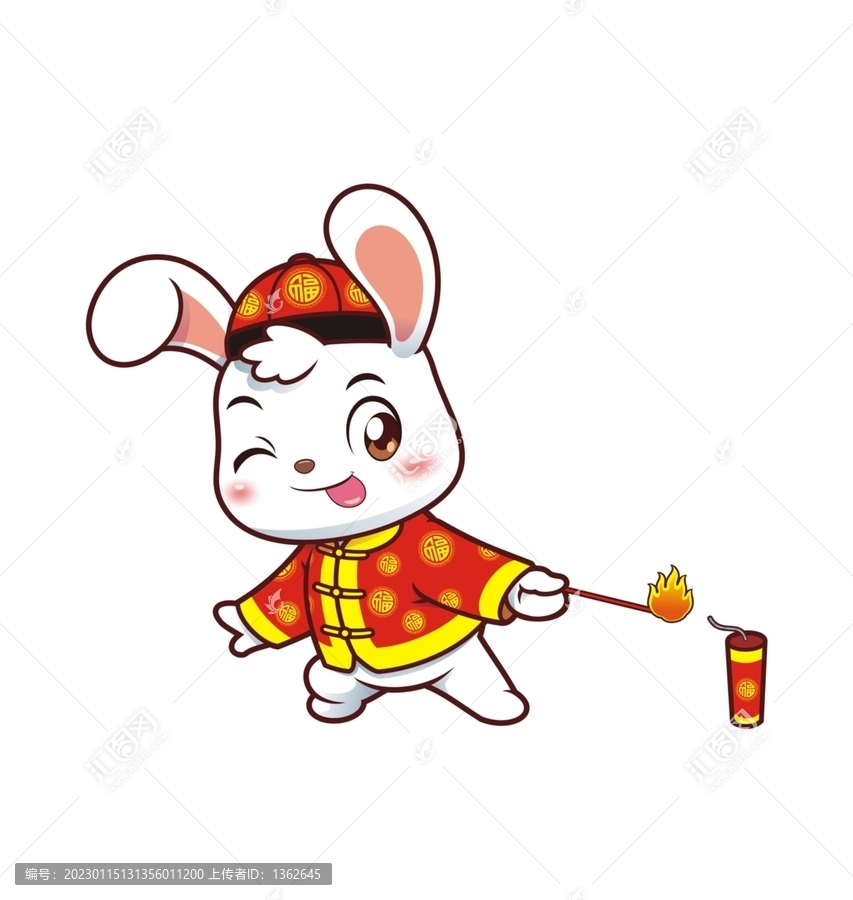 卡通可愛(ài)小兔放鞭炮