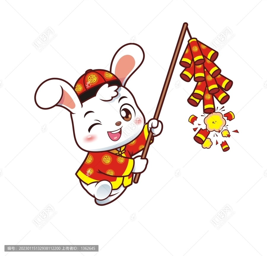卡通可愛小兔放整掛鞭炮