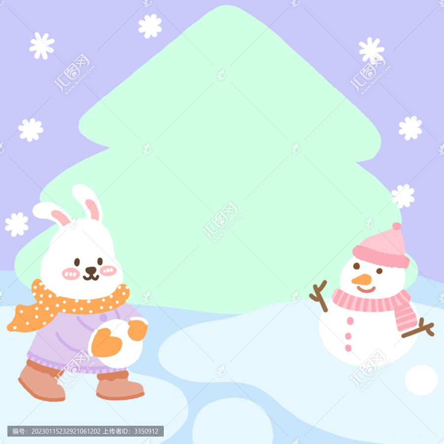 兔兔堆雪人便簽