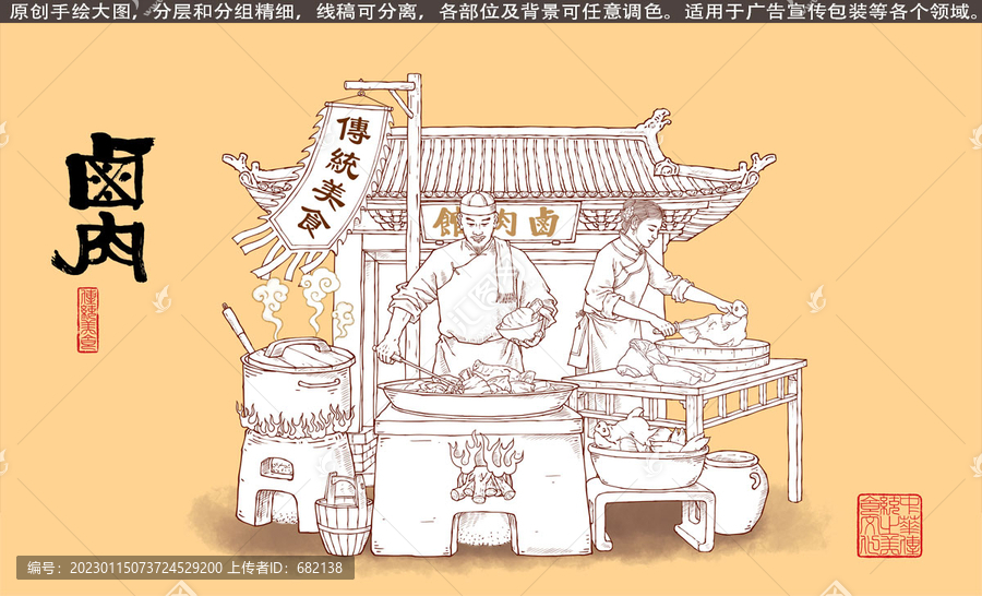 古代鹵肉插畫線描版