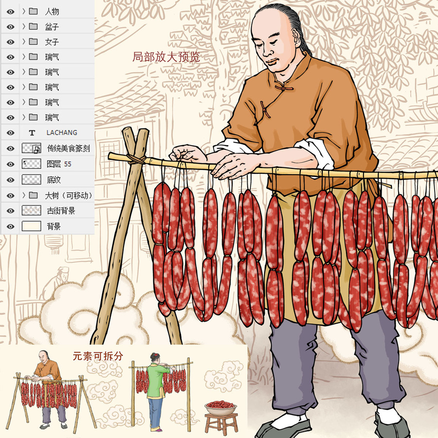 古法臘腸插畫