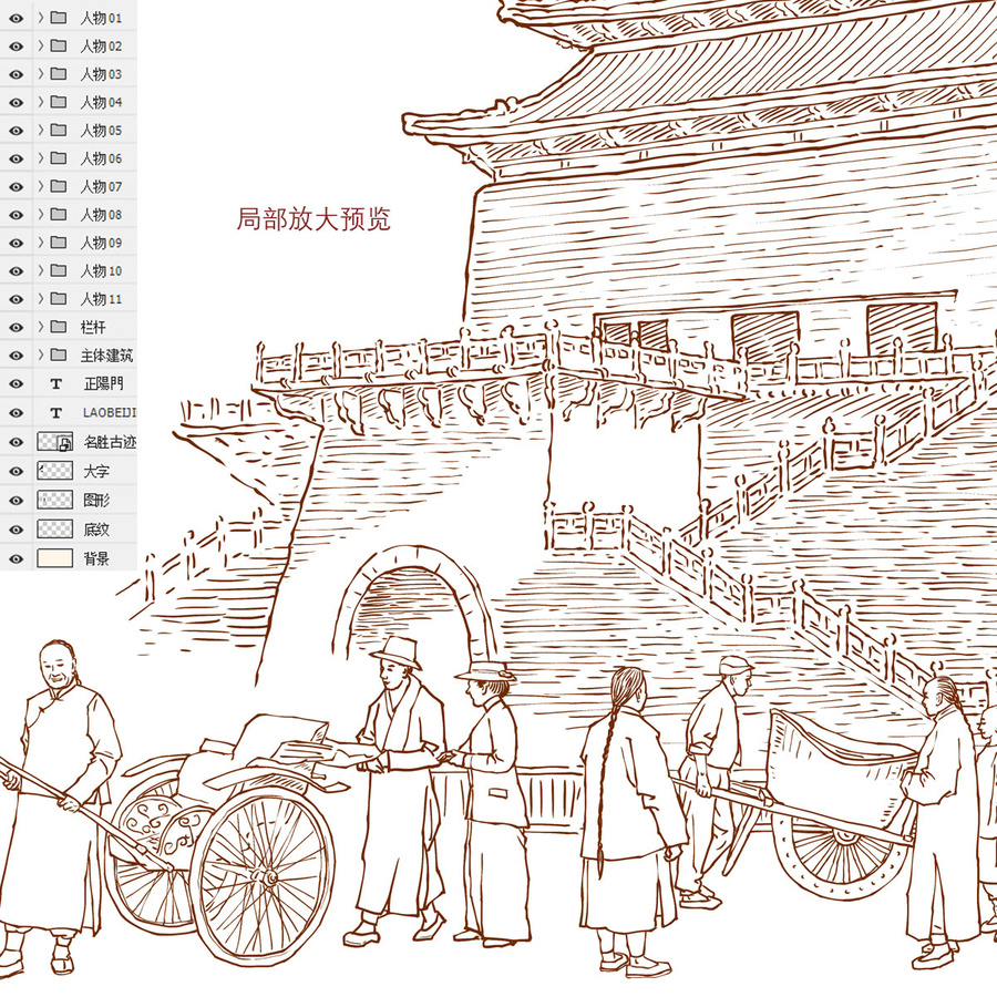 老北京正陽(yáng)門插畫(huà)線描版