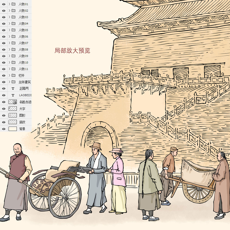 老北京正陽(yáng)門插畫
