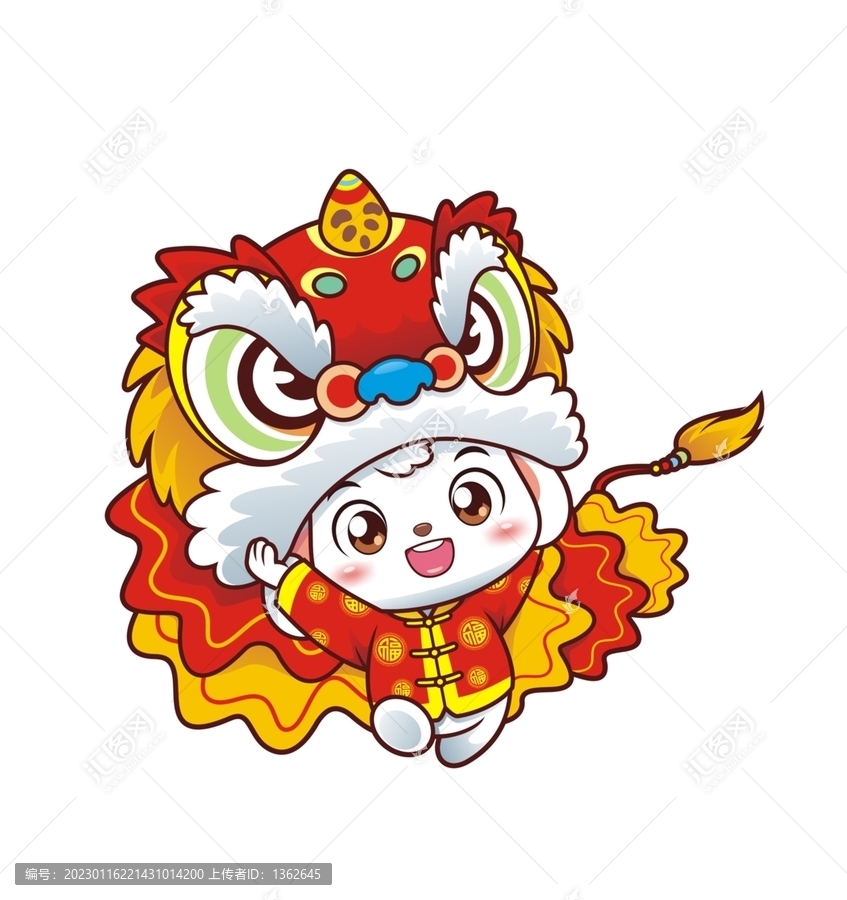 卡通可愛小兔舞獅子