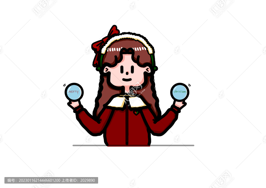 紅衣女孩可愛手繪扁平圣誕服