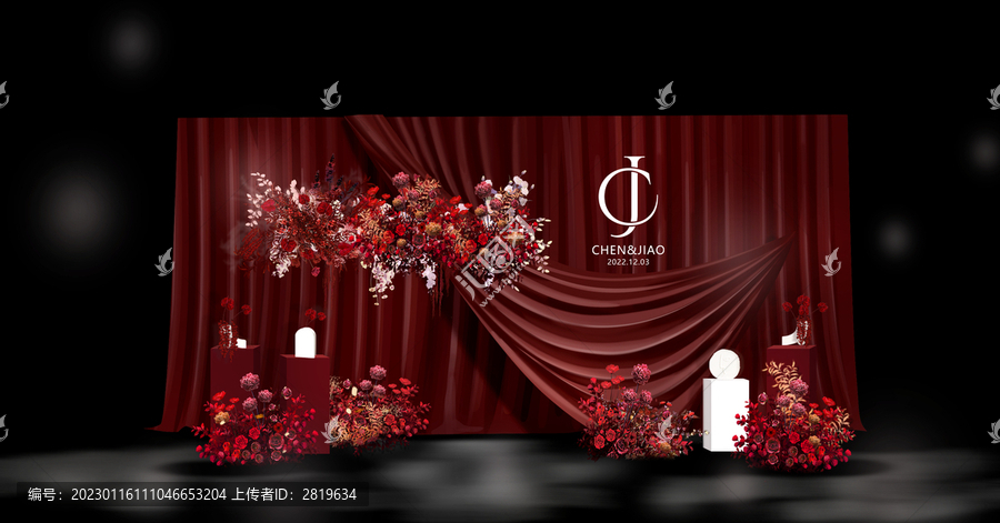 紅色小眾婚禮合影區(qū)