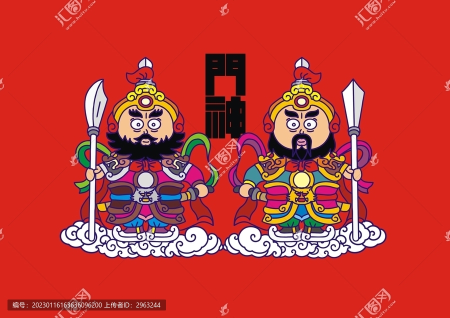 原創(chuàng)彩色卡通門神