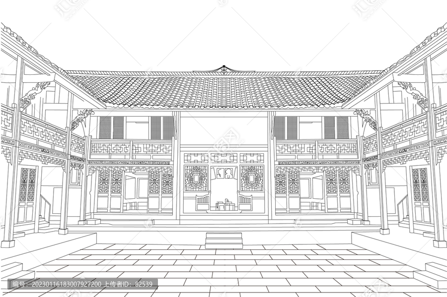 中式樓房建筑矢量