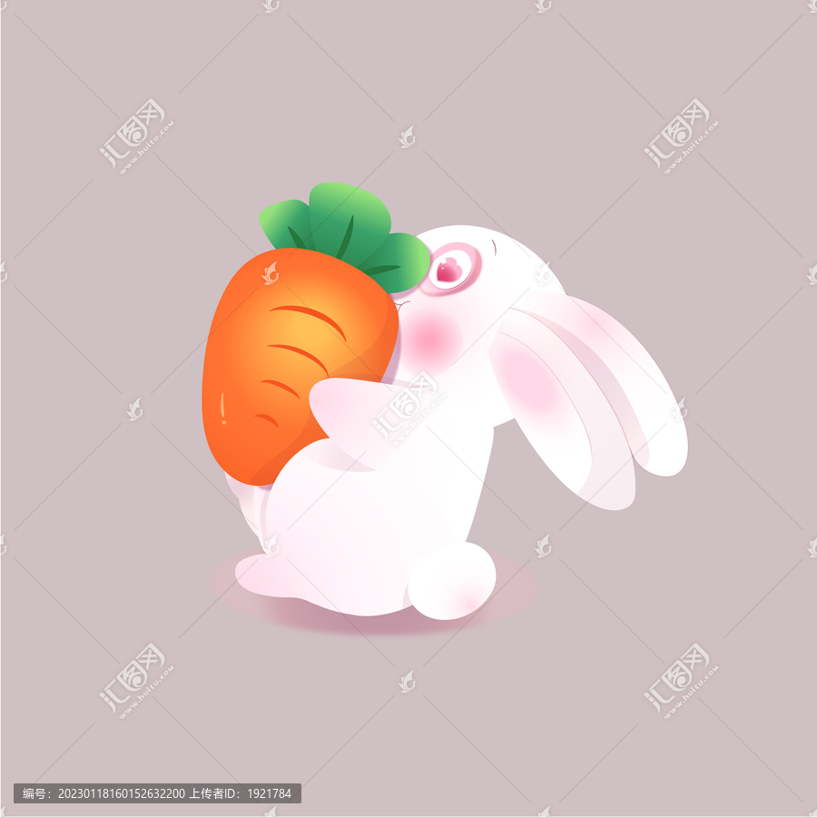 新年卡通手绘兔子抱胡萝卜